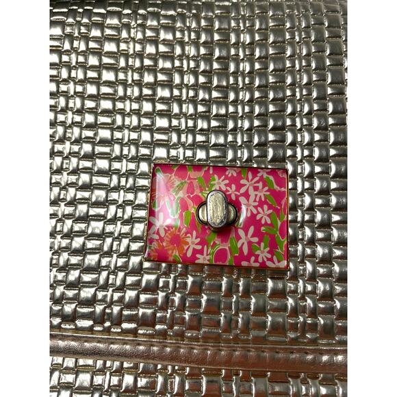 Lilly Pulitzer Gold Basketweave Metallic Clutch Vintage Floral Interior & Clasp - Picture 3 of 11